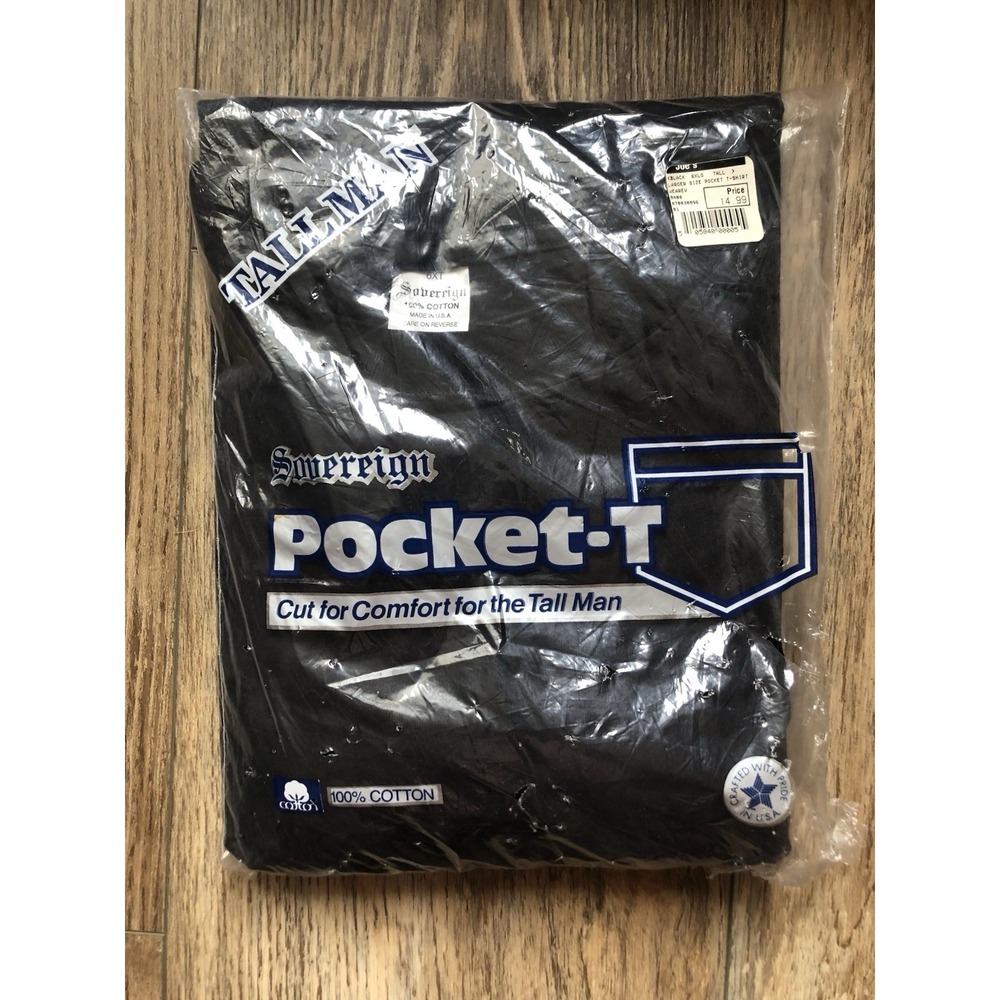 Vtg Sovereign Pocket T-Shirt Mens 6XLT Black Made in USA NIP Deadstock